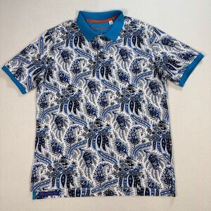 Robert Graham Americus Polo Shirt Men's M Blue White Paisley Floral‎ Classic Fit